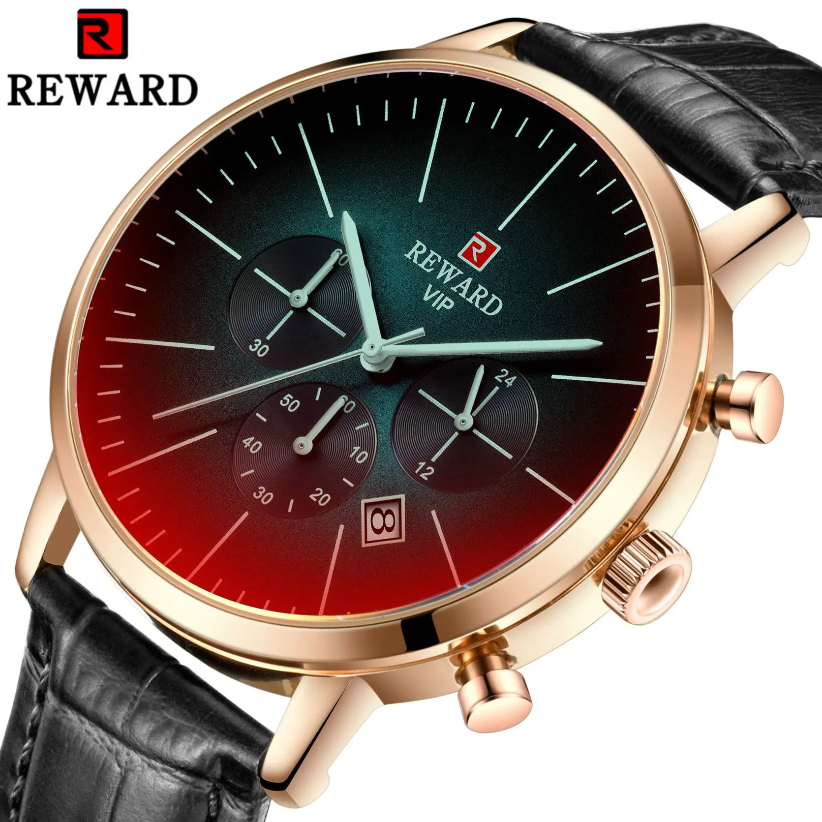 

Military Watch Men Luxury Brand Quartz Leather Watches Fashion Gradient Colour Design Chronograph Waterproof Sport Wristwatch