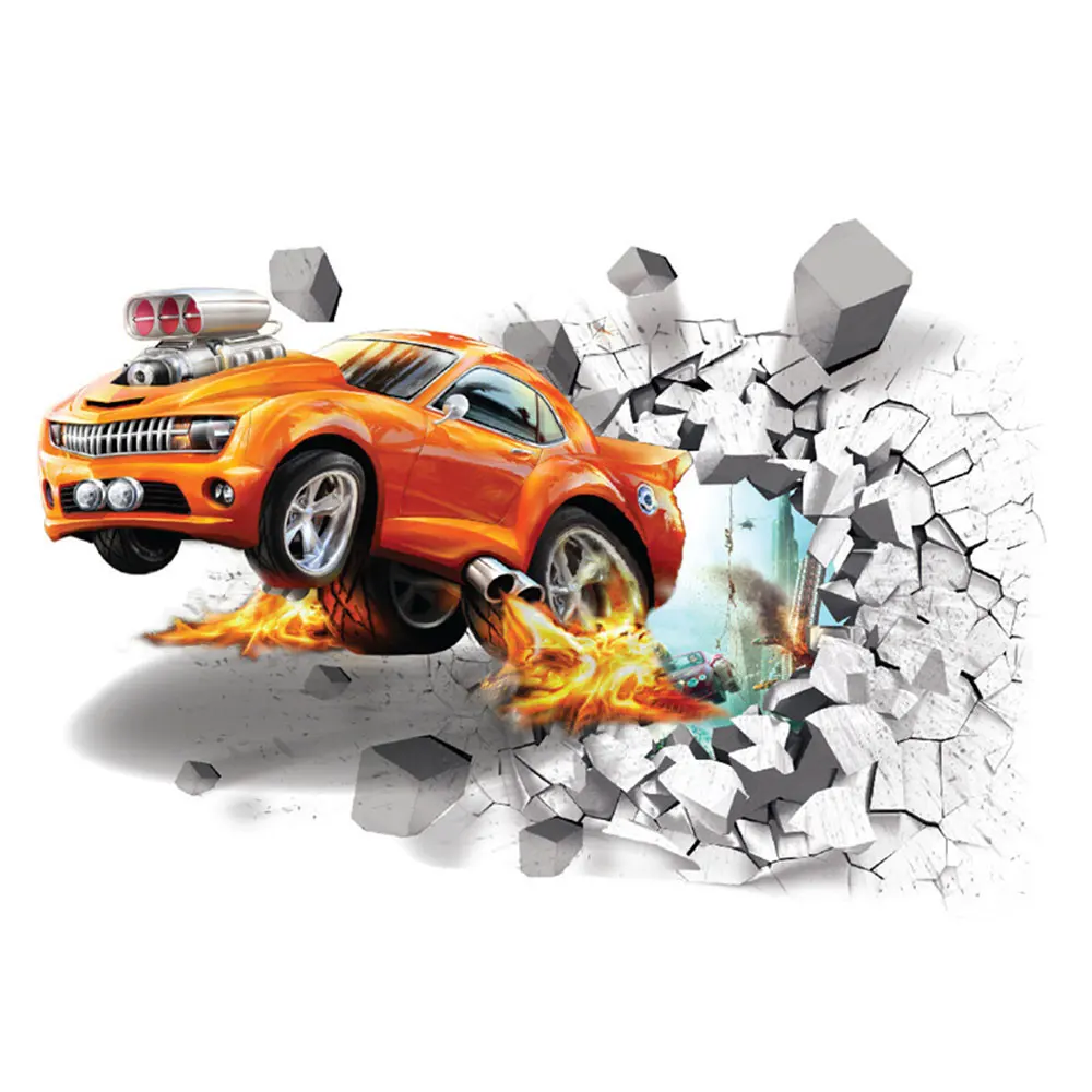 car fire Наклейка на стену s 3D украшение для футбольного автомобиля Backgrond футбольные домашние наклейки для детской комнаты орнамент наклейки Фреска Искусство мальчик ПВХ Автомобили - Цвет: car fire
