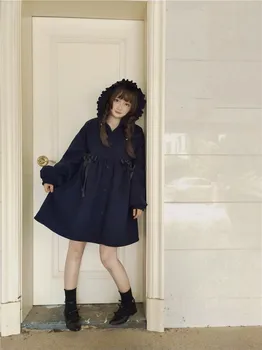 

Winter sweet lolita coat vintage plus velvet thickening warm cute bowknot puff sleeve gothic lolita overcoat kawaii girl cosplay