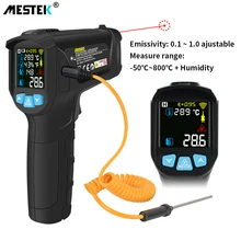 Thermomètre laser infrarouge sans contact, avec écran LCD couleur et alarme, pyromètre, hygromètre numérique