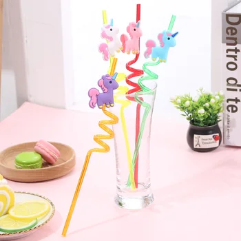 

Cartoon Unicorn Animal Shape Hard Straw 4 Sticks Festive Party Birthday Decoration Disposable Tableware Festive Party Supplies