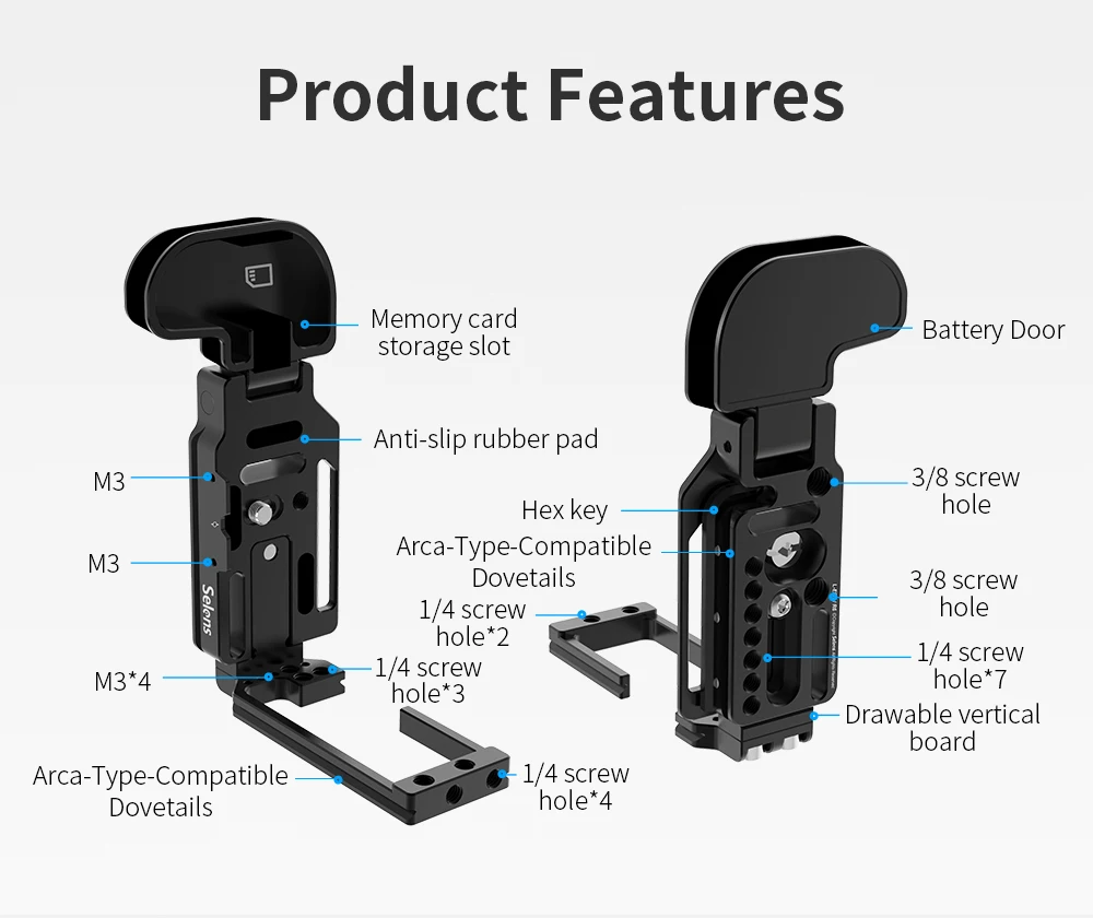 Selens Camera L-Bracket For Canon EOS R5 and R6 With Arca-Type 1/4" Accessory Th