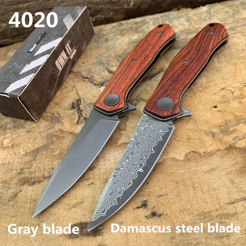 

kershaw 4020 New Folding knife 8CR13MOV Damascus steel Blade and two styles of natural rosewood wood Handle edc Hiking knife