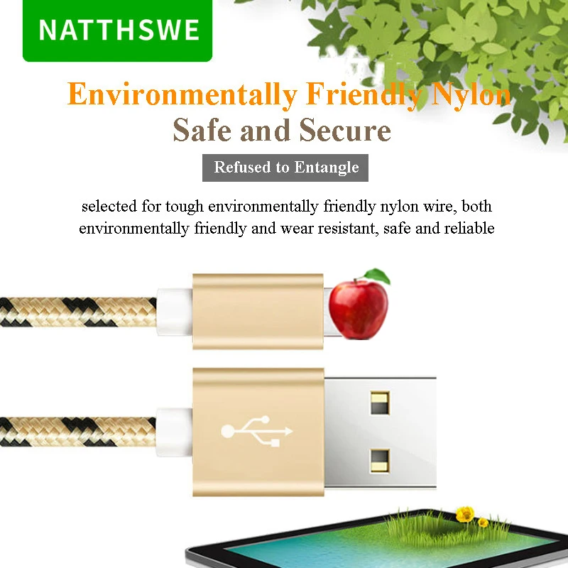 NATTHSWE Tiger кожа плетение USB кабель для передачи данных Быстрая зарядка линия iPhone X 8