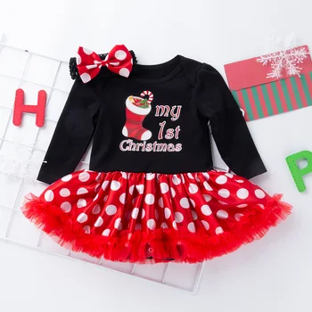 

New pattern Full Sleeve Baby Girl Dress Christmas Infant Girls Tutu Dress with Headband Lovely Newborn Bodysuit Birthday Gift