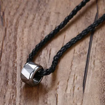 

Modyle Genuine Leather Punk Tungsten Men Necklace Silver Color Necklaces & Pendants