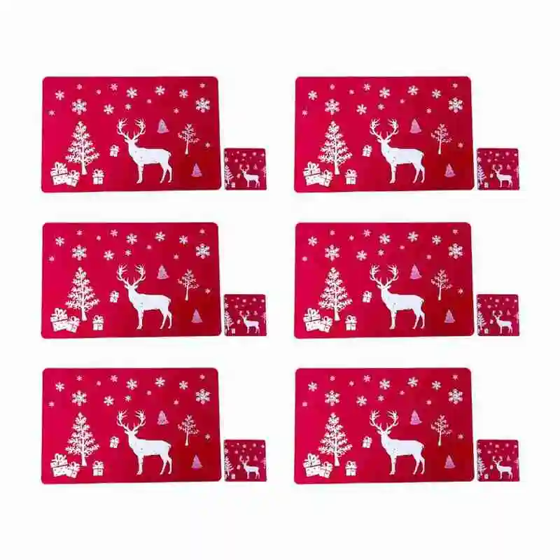 

6 Pairs Merry Christmas Placemat Ornament For Home New Year Dinner Table Placemat Cup Mat Decoration