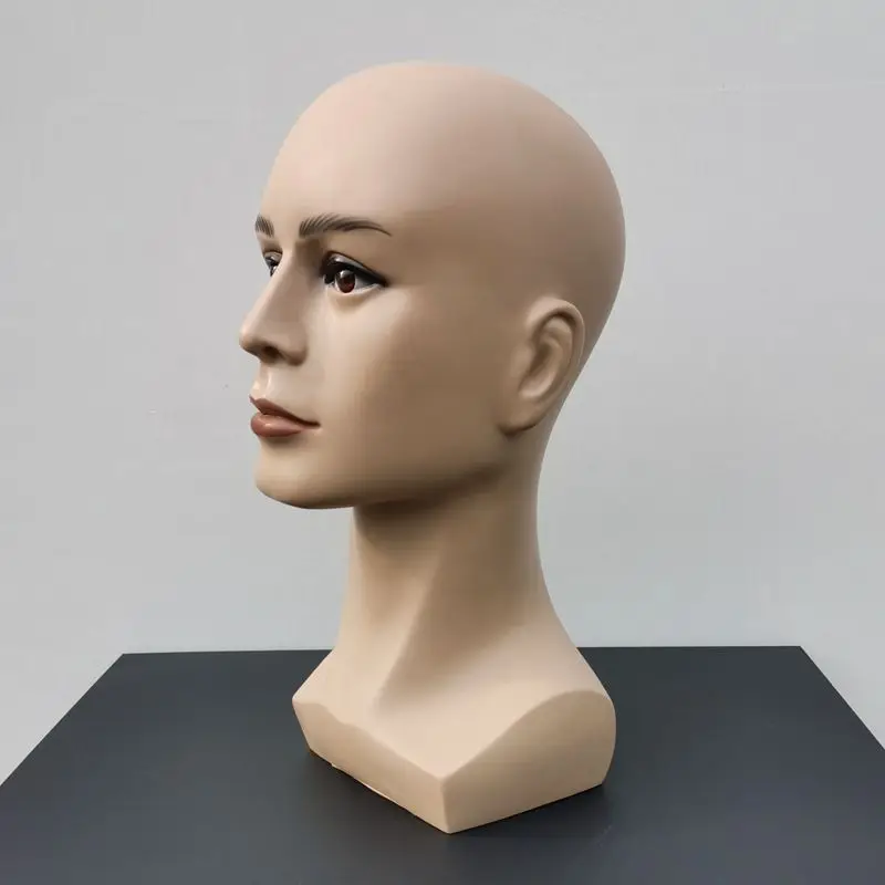 Handsome Adult Male Head Mannequin Props PVC Skin Color Hard Thickened Realistic Bald Mannequin Hat Wig Glasses Head Accessories