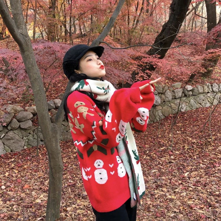winter new Korean version of lazy wind loose wild sweater sweater+ thick scarf