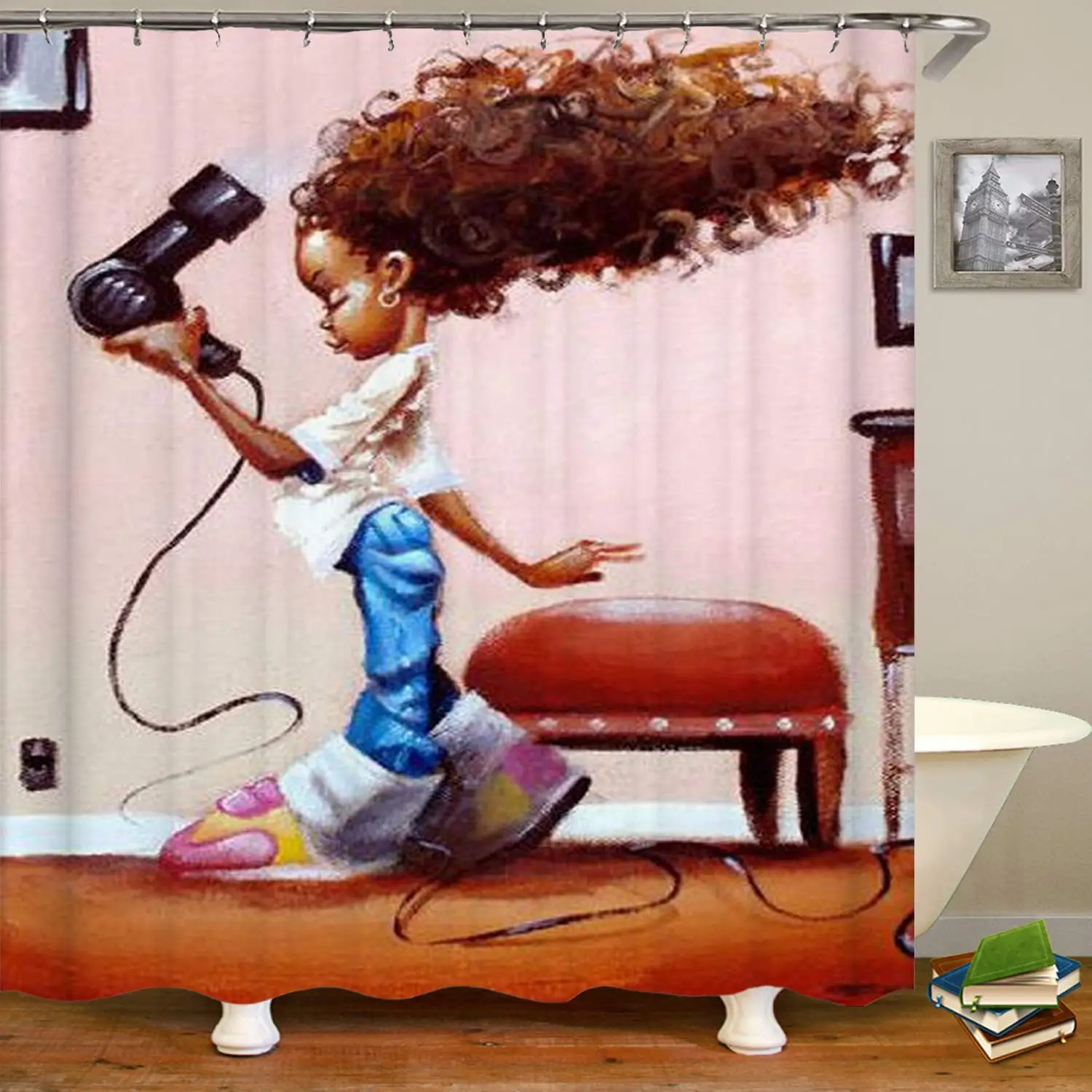 Afro Girl African American Blowing Hair Shower Curtain Shower