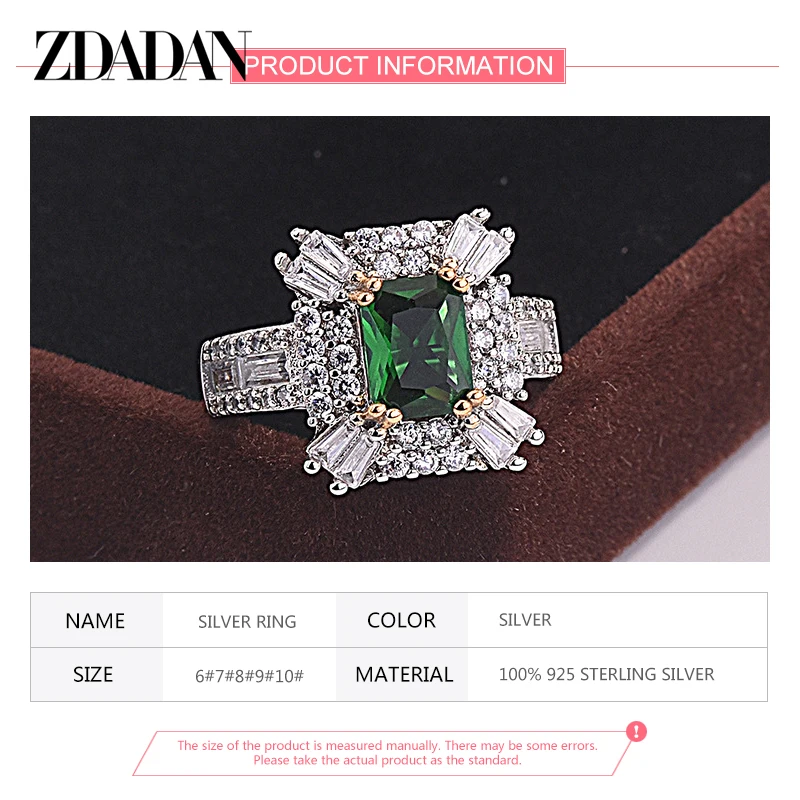 Silver Rings Silver Ring Wedding Rings Emerald Gemstone Ring Gemstone Ring ZDADAN 925 Sterling Silver Emerald Zircon Ring For Women Charm Wedding Jewelry Party Gift