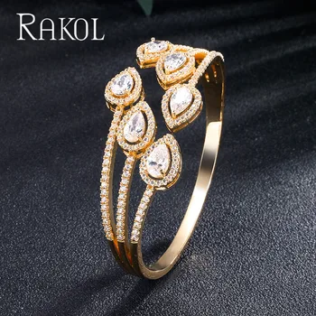 

RAKOL Luxury Water Drop Multi-storey Cubic Zirconia Big Cuff Bangles for Women Luxury Wedding Party Dinner Dress Jewelry RB21280