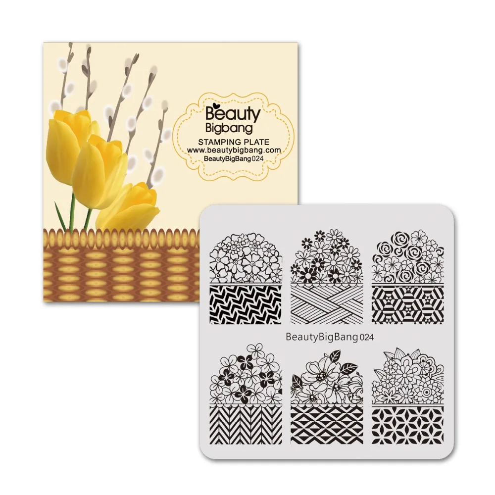 

6cm Stainless Steel BeautyBigBang Stamping Plates For Nail Plaid Flower Pattern Nail Art Stamp Stencils Template Stamping BBB024