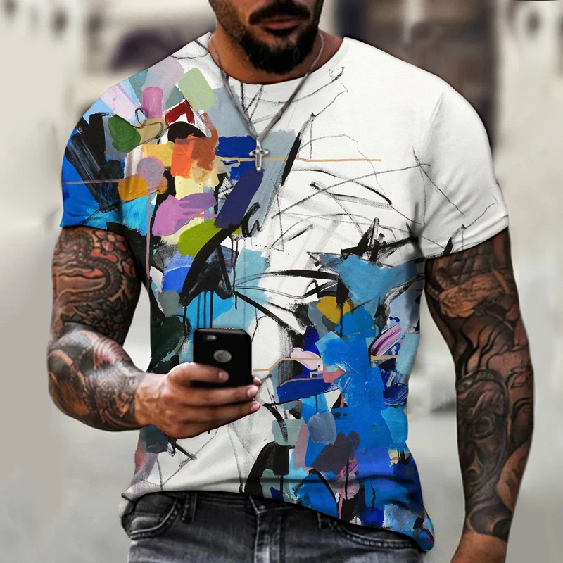 Colorful 3d graffiti printing men's T-shirt fashion tops 2021 summer casual breathable retro style cost-effective summer T-shirt