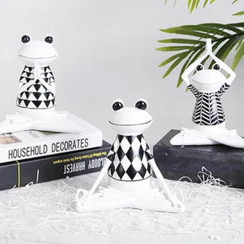 

3 Styles Resin Black and White Stripes Frog Yoga Figurines Animal Yoga Statue Cute Frog Model for Office Home Decor Gifts