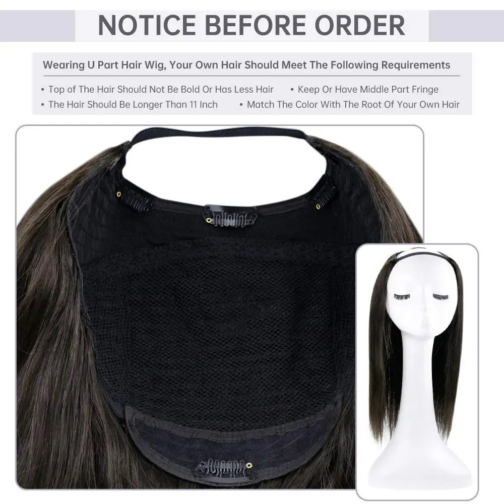 Full Shine U Part Human Hair Wig Solid Color Machine Remy