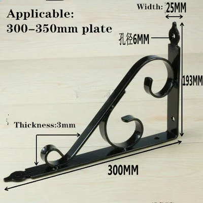 Black 300x193mm 2 шт. треугольная полка кронштейны креативная фиксированная полка штатив Стенд не Осенняя краска не ржавеет тяжелый подшипник гардеробная планка поддержка - Цвет: Black 300x193mm