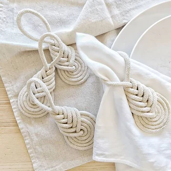 

4Pcs Cotton Rope Napkin Ring European Style Napkin Holders Dinner Table Decorate DIY Handmade Crafts Party Supplies