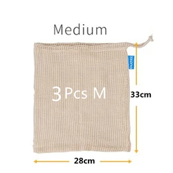Eco-Friendly Reusable Cotton Mesh Produce Bags (3pcs-M)