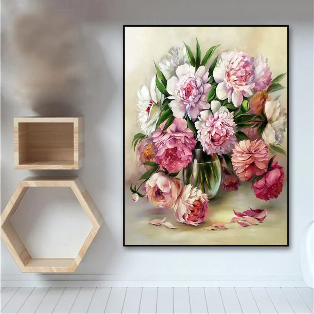 Cross Stitch Kit DIY Cross Stitch Flowers In Vase Cotton Thread Painting Embroidery Kits Needlework 14CT Home Decoration