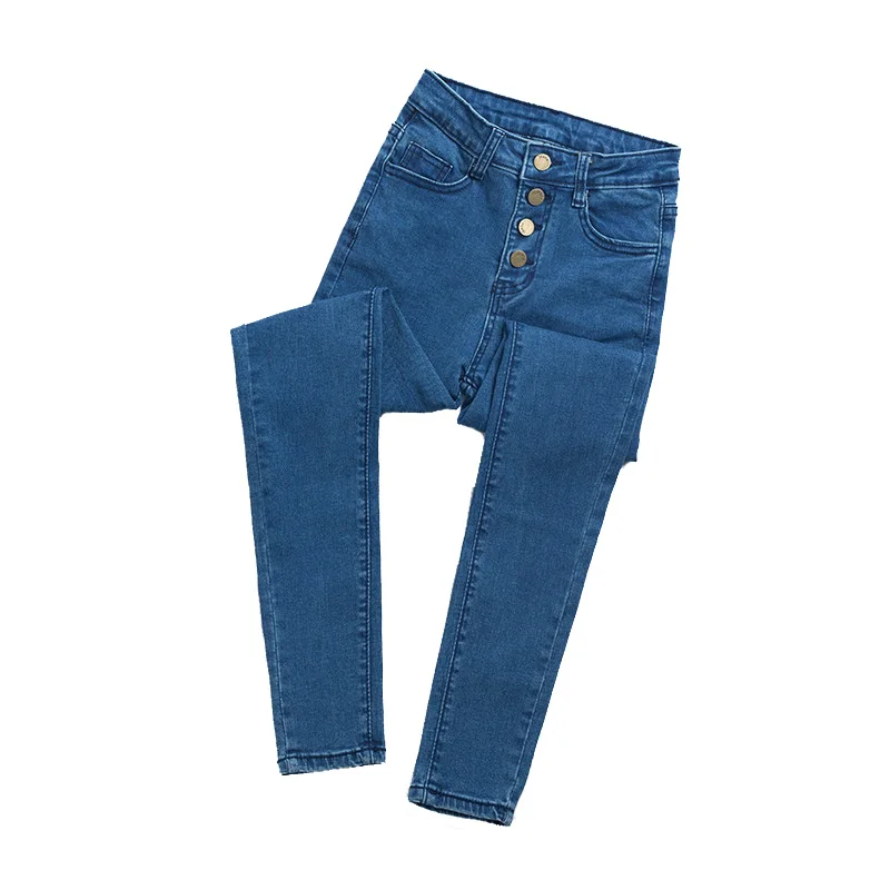 Женские джинсы с высокой талией пуговицами и ширинкой облегающие стрейч брюки