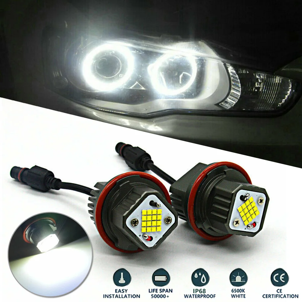 

2pcs 80W LED Angel Eyes Halo Ring Light Bulbs For BMW E39 E60 E63 X5 6000K Exterior Fog Lamp Car Light Assembly