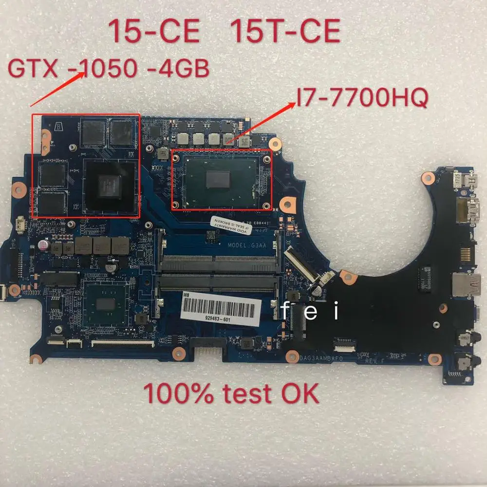 Для hp 15-ce 15t-ce TPN-Q194 материнская плата для ноутбука 929483-601 Процессор GTX 1050 ГБ DAG3AAMBAF0 4