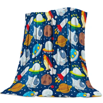 

Space Rocket Alien Flying Saucer Cosmic Throw Blanket Sofa Bed Throw Blanket Kid Adult Warm Blanket for Beds Coral Fleece Fabric