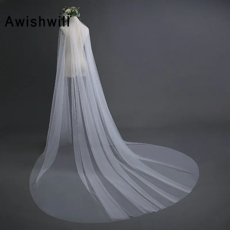 

Cheap Real Photos 3M White Ivory Wedding Veil One-layer Long Bridal Veil Without Comb Head Veil Wedding Accessories
