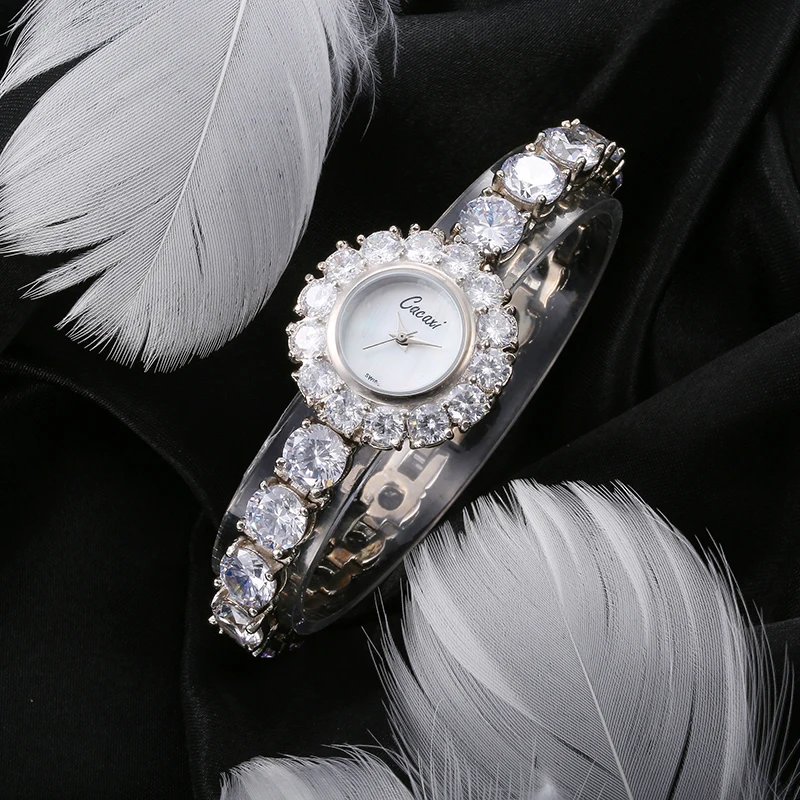 Роскошные женские часы Cacaxi, украшенные цирконием, латунный браслет, наручные часы для девушек, элегантные часы Coste Relogios Feminino A173 - Цвет: Серебристый