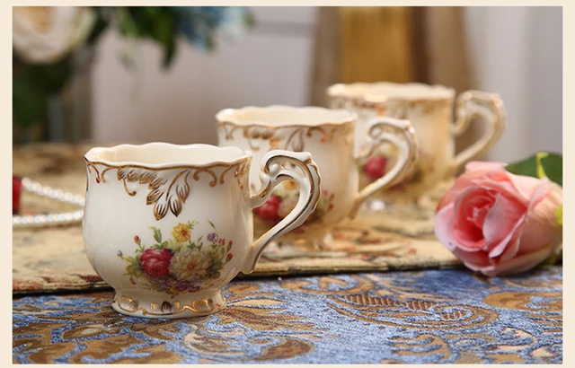 Ivory Porcelain Tea Cups and Saucers, Rose Teacups with