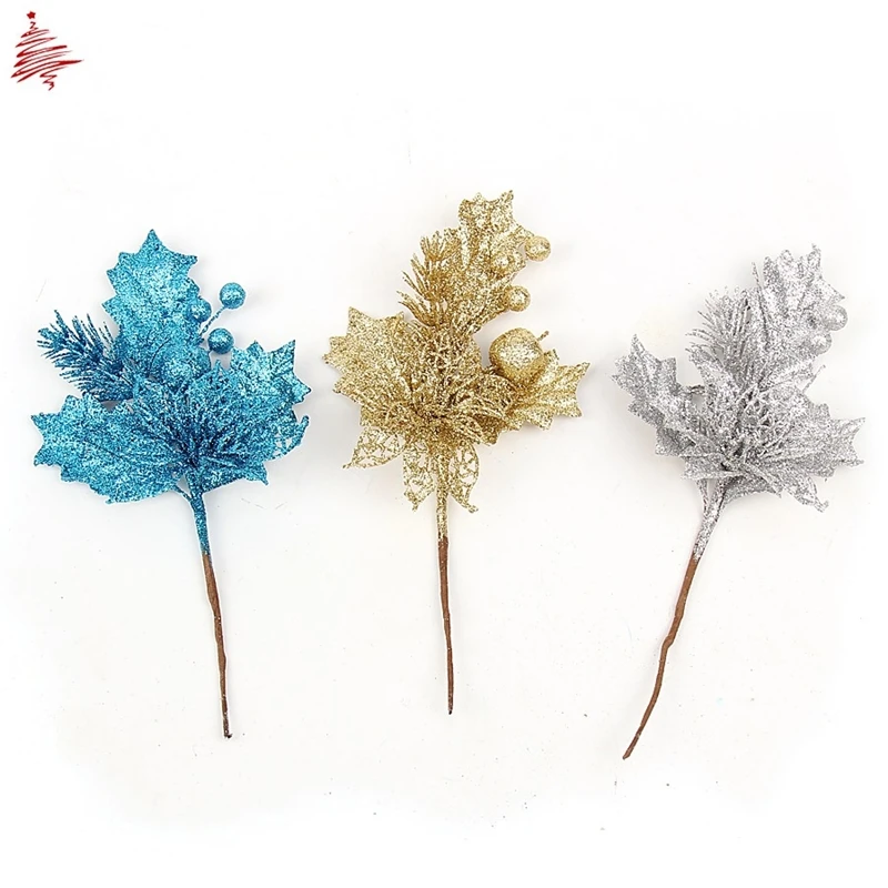 Christmas Tree Cuttings Flowers Gold Powder Fruit Plastic Bubble Spike Decoration for home Block Foliage | Дом и сад