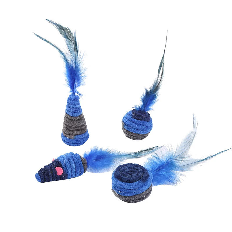 New Cat Self-excited Toy Dark Blue Series Feather Toy Home Anti-depression Plush Rope Winding