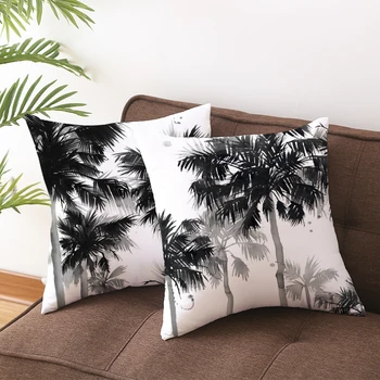

Black White Ink Landscape Plant Picture Pack Pillow Case Bedroom Home Square Zipper Pillowcases45X45CM (One Side)#YWJZ-TPR036