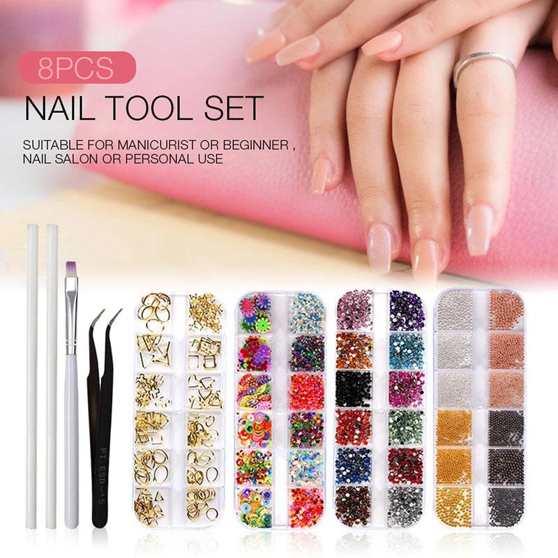 

8pcs/Set Nail Art Tool Set Nail Dotting Tool Tweezers Flat Diamond Star Moon Jewelry Nail Decoration Mixes Size Nail Jewelry
