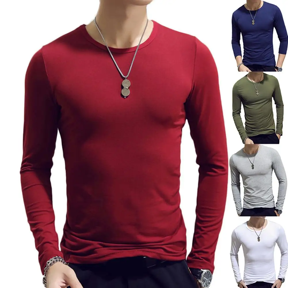 

Men T Shirt Long leeve Cotton Spring Autumn Thermal Undershirt Armor Mens T Shirts Full Sleeve Round Neck Casual Men'S Tees Hot