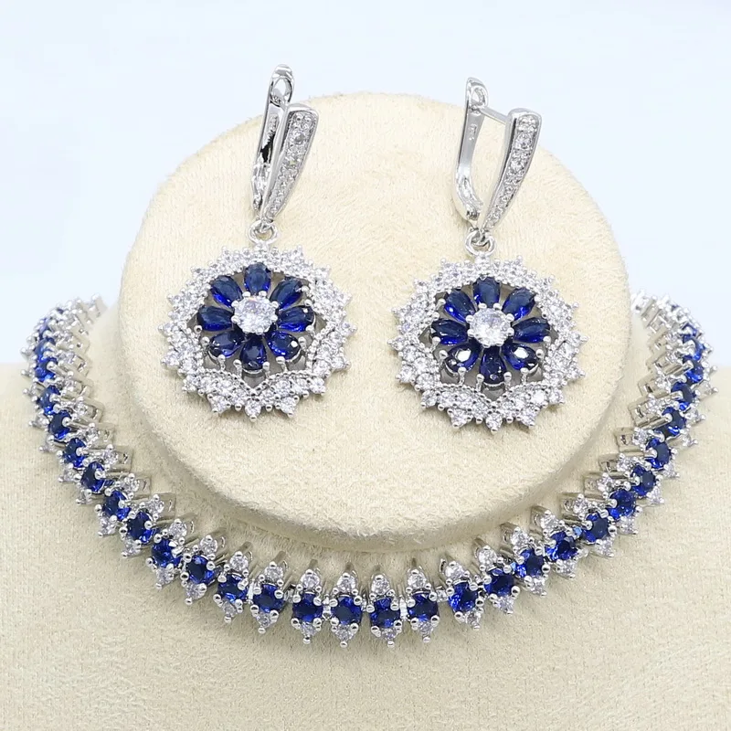 Bracelet Earrings Синий полудрагоценный 925 Серебряный набор украшений для женщин браслет серьги кулон свадебный подарок сохранение цвета - Окраска металла: Bracelet Earrings