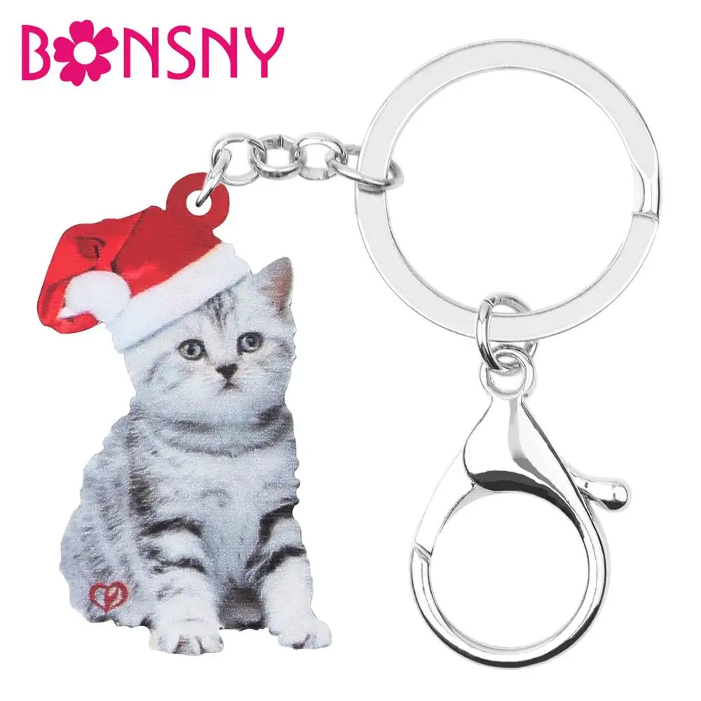 Bonsny Акриловая Рождественская шляпа короткие волосы кошка котенок брелок для