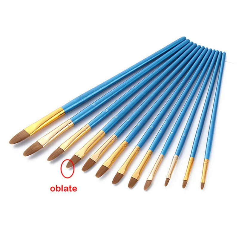 Blue Oblate 12 шт. набор кистей для рисования художественные краски принадлежности Масляные картины ремесло художественная модель краски по номерам ручки кисти - Цвет: Blue Oblate