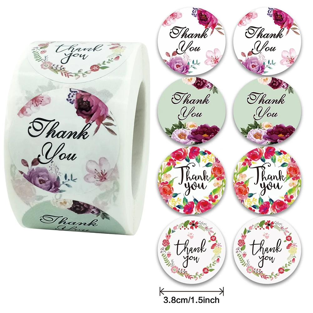 

Flower Thank You Round Sticker Label 500pcs/roll 3.8cm Gift Card Business Packaging Decoration Scrapbook Stationery Stickers