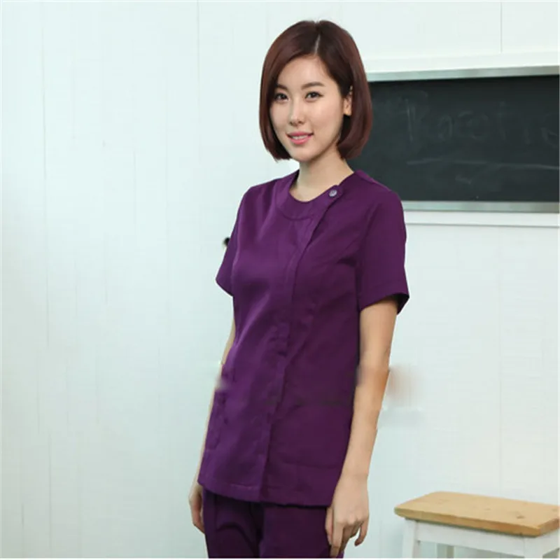 

Korean style WoMen's purple Summer Short sleeve Beautician uniform Waiter work clothes Front desk lady uniform