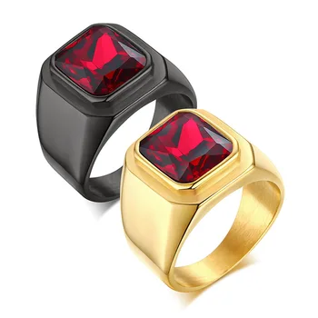 

5 pc 8-11 RED STONE Individual trend ring inlaid with red gem trend jewelry titanium steel ring manufacturers direct batch G0997