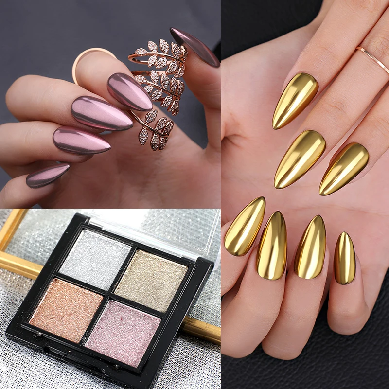 6 in 1 Solid Chrome Mirror Glitter Nail Powder Laser Metallic Silver/Gold  Nail Chrome Pigment Nails Palette Nail Pigment Powder - AliExpress