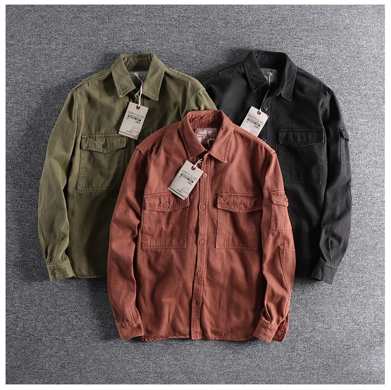 New American overalls, large pockets, thick cotton men's Long Sleeve Shirt blouse plus size high quality outerwear on sale