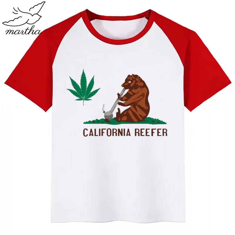 Футболка в винтажном стиле с забавным принтом из мультфильма «California», детские летние топы с круглым вырезом, футболка для мальчиков и девочек - Цвет: RedC