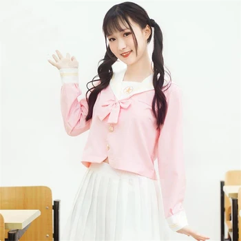 

Pink JK Uniforms Hot Sale Anime School Uniform Cosplay Costume Japanese School Girl Cosplay Sailor Suits With Pink Bow Tie Pure