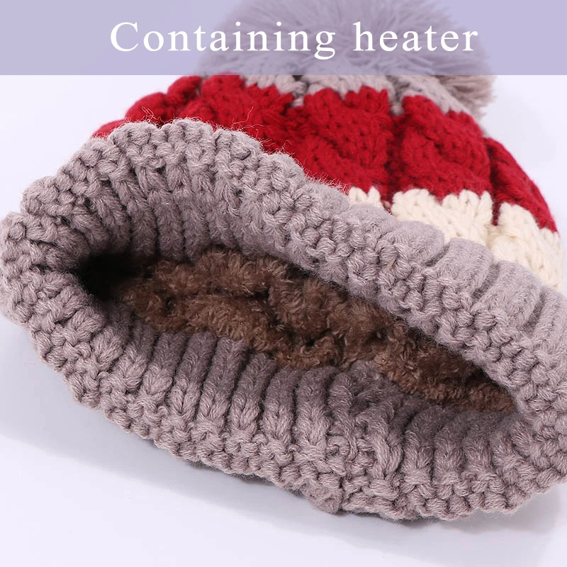 Winter Hat Scarf Set For Women Girl Warm Lnner Heater Beanies Hat For Girl Ring Scarf Pompoms Winter Hats Knitted Caps Scarf