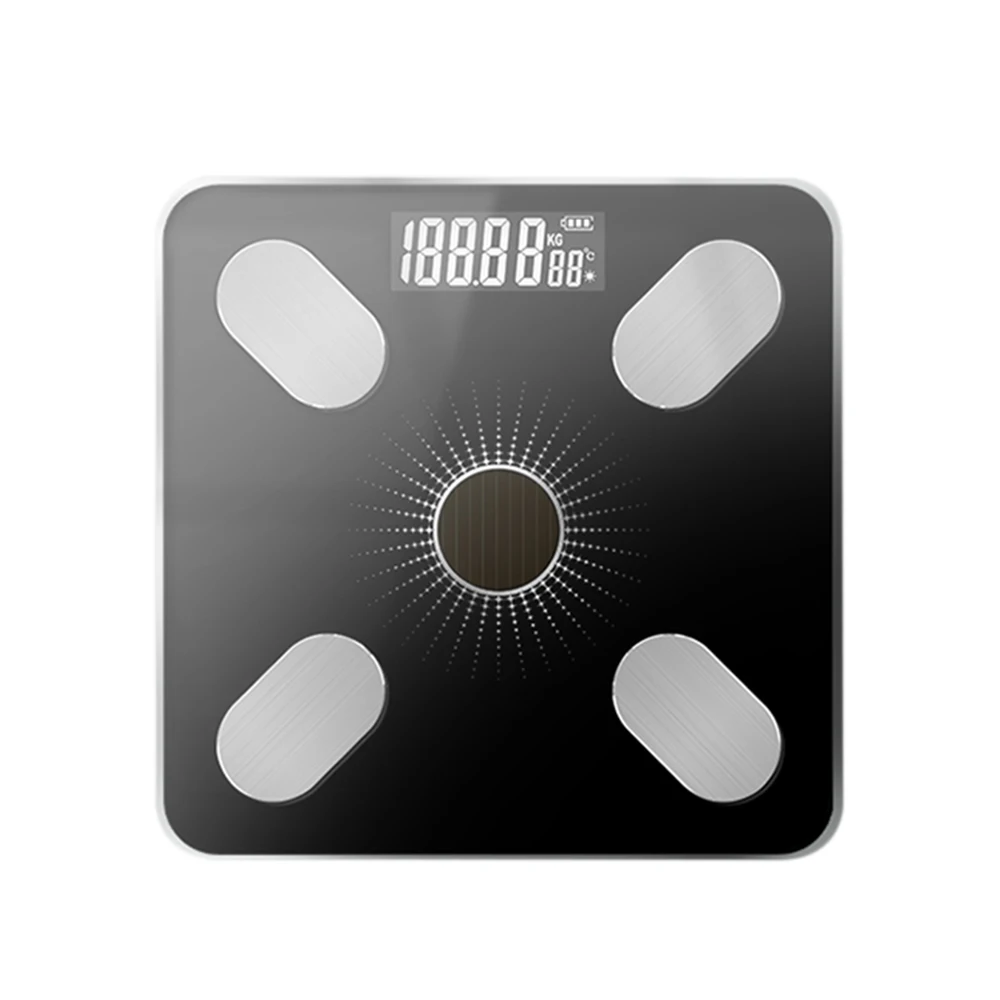 Black silver Bluetooth-весы для ванной, светодиодный электронный напольный весы, весы для тела, светильник для здоровья, зарядка от солнечной батареи - Цвет: Black silver