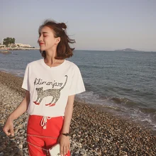 Маленькая футболка с короткими рукавами женская Весна и лето новая мода Свободный принт корейский шик белый ins простая безрукавка для женщин