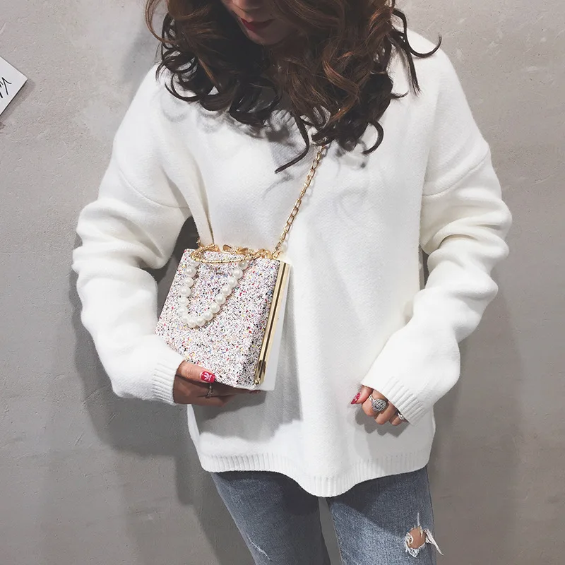 

Summer Bag Women's 2019 New Style When Shoulder Bag Still Sequin Box Bag Pearl Handbag Shoulder Bag